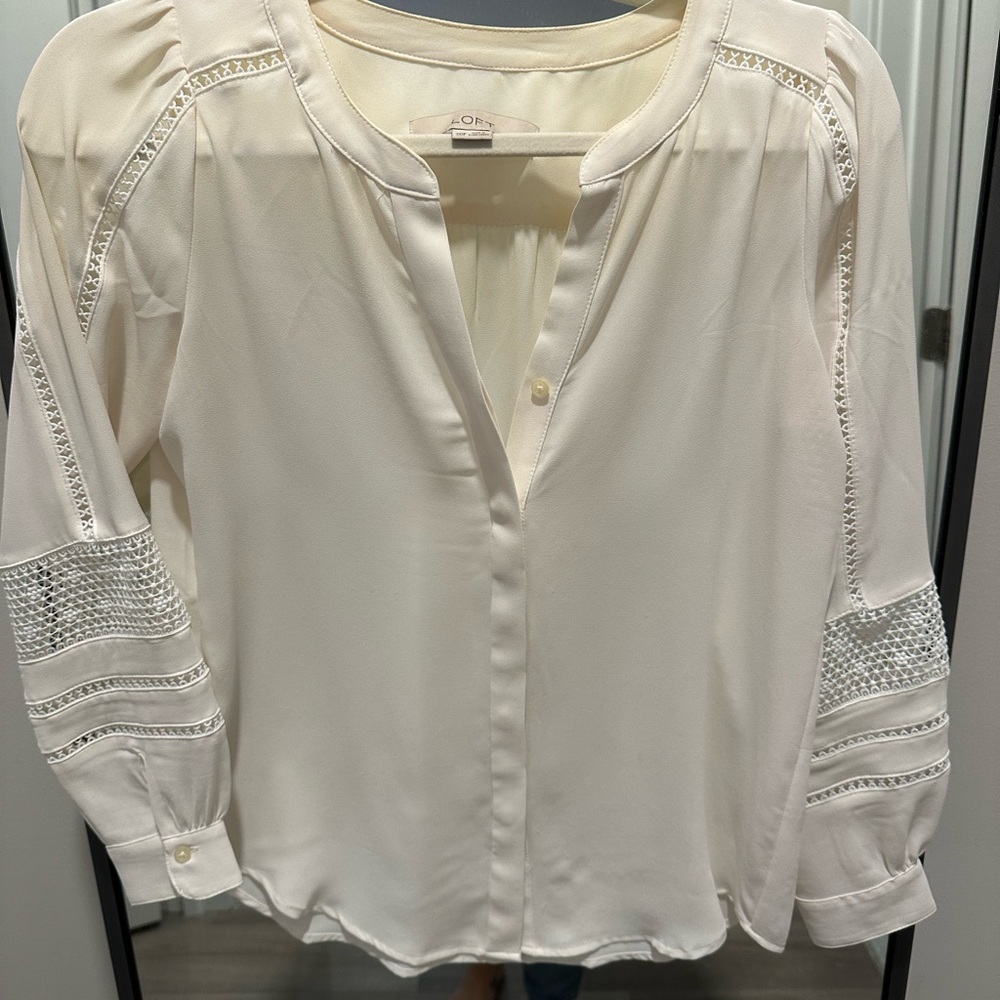 LOFT Cream Blouse with Cutout Accents